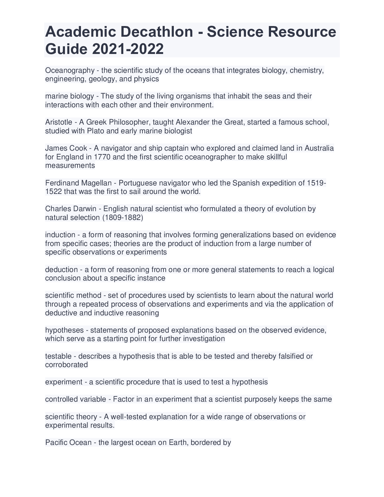 Preview image of Academic Decathlon - Science Resource Guide 2021-2022 document